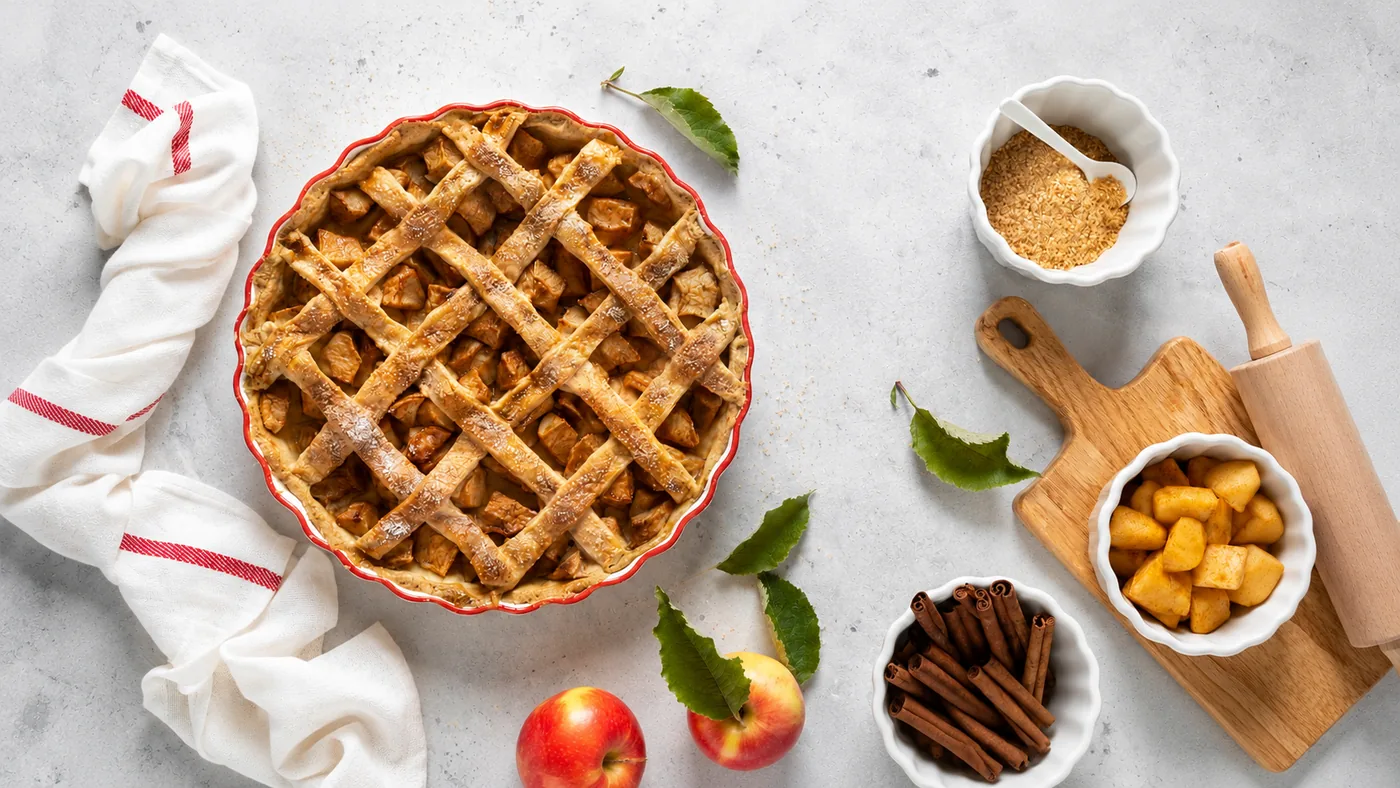 Torta di mele con bastoncini di cannella