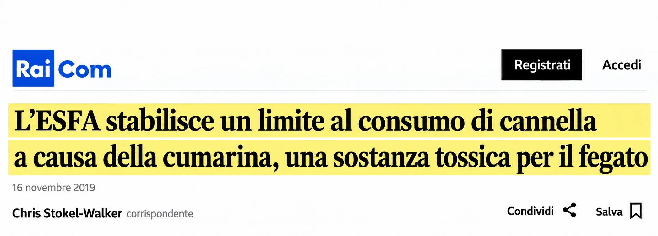 BBC: la FDA impone un limite al consumo di cannella per via della cumarina, tossica per il fegato
